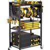 VEVOR 4 līmeņu rīku organizators ar riteņiem, 68kg slodze, regulējamas plaukti, urbjmašīnu turētājs – melns, darbnīcai/garāžai