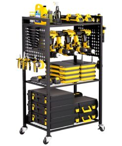 VEVOR тележка-органайзер на 4 уровня, грузоподъемность 68кг, регулируемые полки, держатель для дрелей – черная, для гаража/мастерской