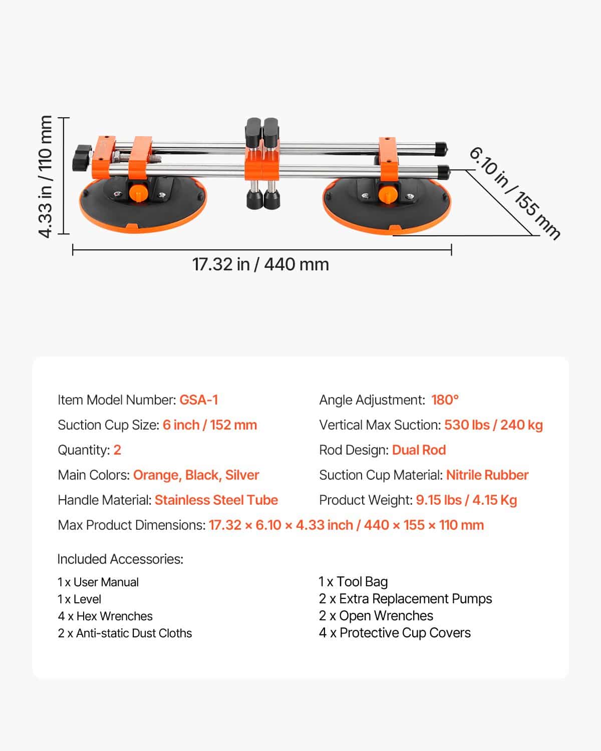 VEVOR Seamless Seam Setter 2-Pack with 15cm Suction Cups & Tool Bag – Tile, Stone, Marble Slab Joiner for Countertop Installation - Pilt 7