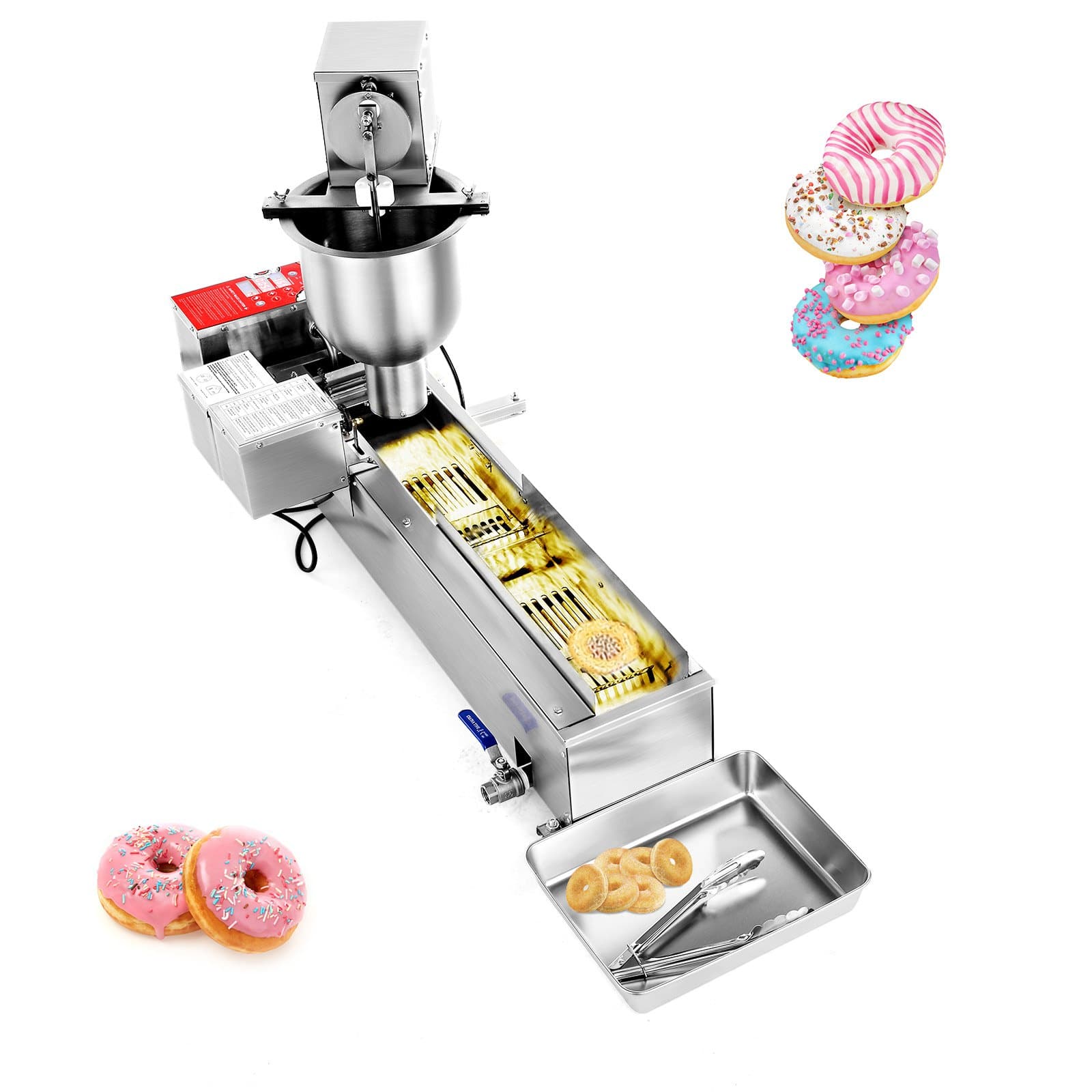 VEVOR Automatic Commercial Donut Maker, 3000W Stainless Steel Fryer, 90 pcs/h, 3 Sizes (30–120 mm), Auto Flipping & Counting