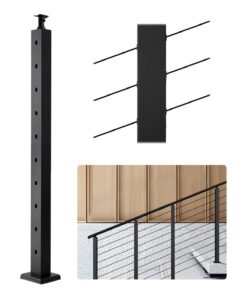 VEVOR 91см Стойка для Кабельного Ограждения Лестницы из Нержавеющей Стали с Отверстиями под Углом 30°, Черная, 1 Шт., Для Улицы и Интерьера