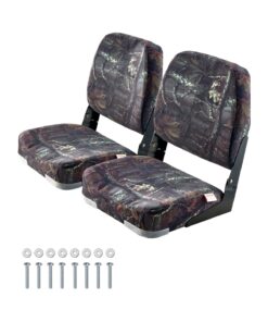 VEVOR Folding Boat Seats (2 pcs), Camo, Low Backrest, PU Fabric, Thick Cushion, PP Frame, 13x13 cm Mount, for Fishing & Yachts