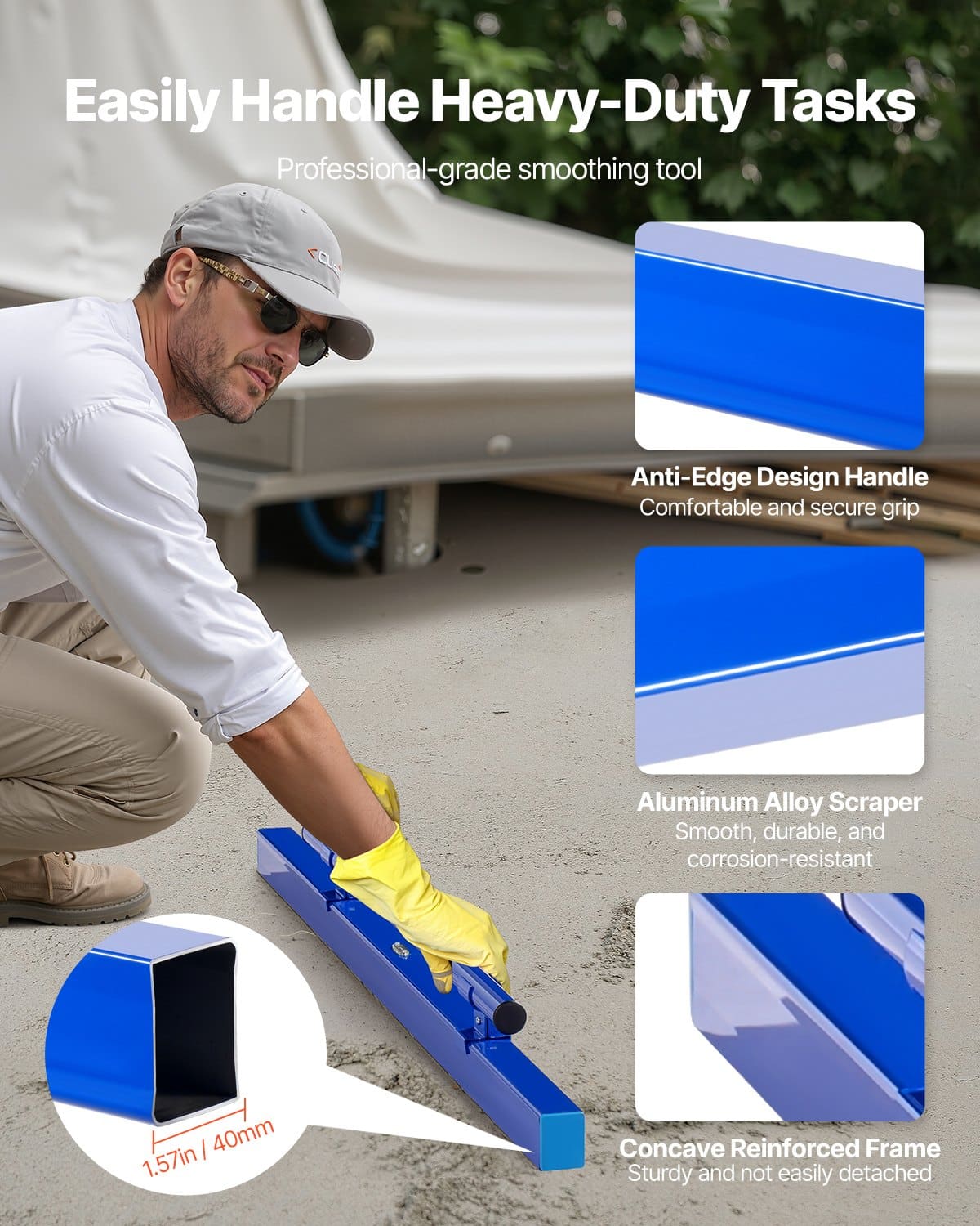 VEVOR 120cm Concrete Screed with Level Vial, Lightweight Aluminum, Reversible Handle, End Caps & Trowel for Flooring & Renovation - Pilt 4