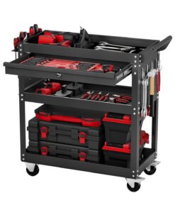 VEVOR 4-Tier Rolling Tool Cart with Locking Drawer, Pegboard, 159 kg Capacity, Metal Storage Organizer for Garage & Workshop, Black