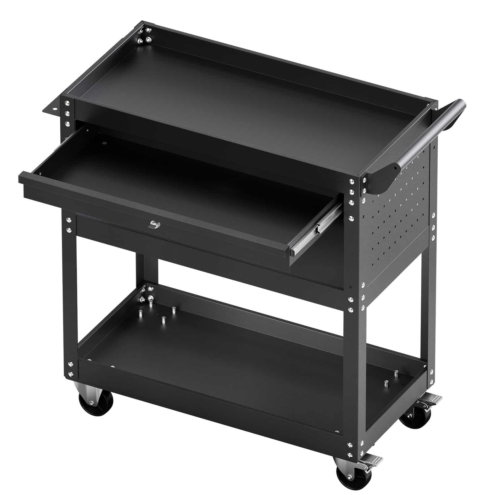 VEVOR 4-Tier Rolling Tool Cart with Locking Drawer, Pegboard, 159 kg Capacity, Metal Storage Organizer for Garage & Workshop, Black — Attēls 10