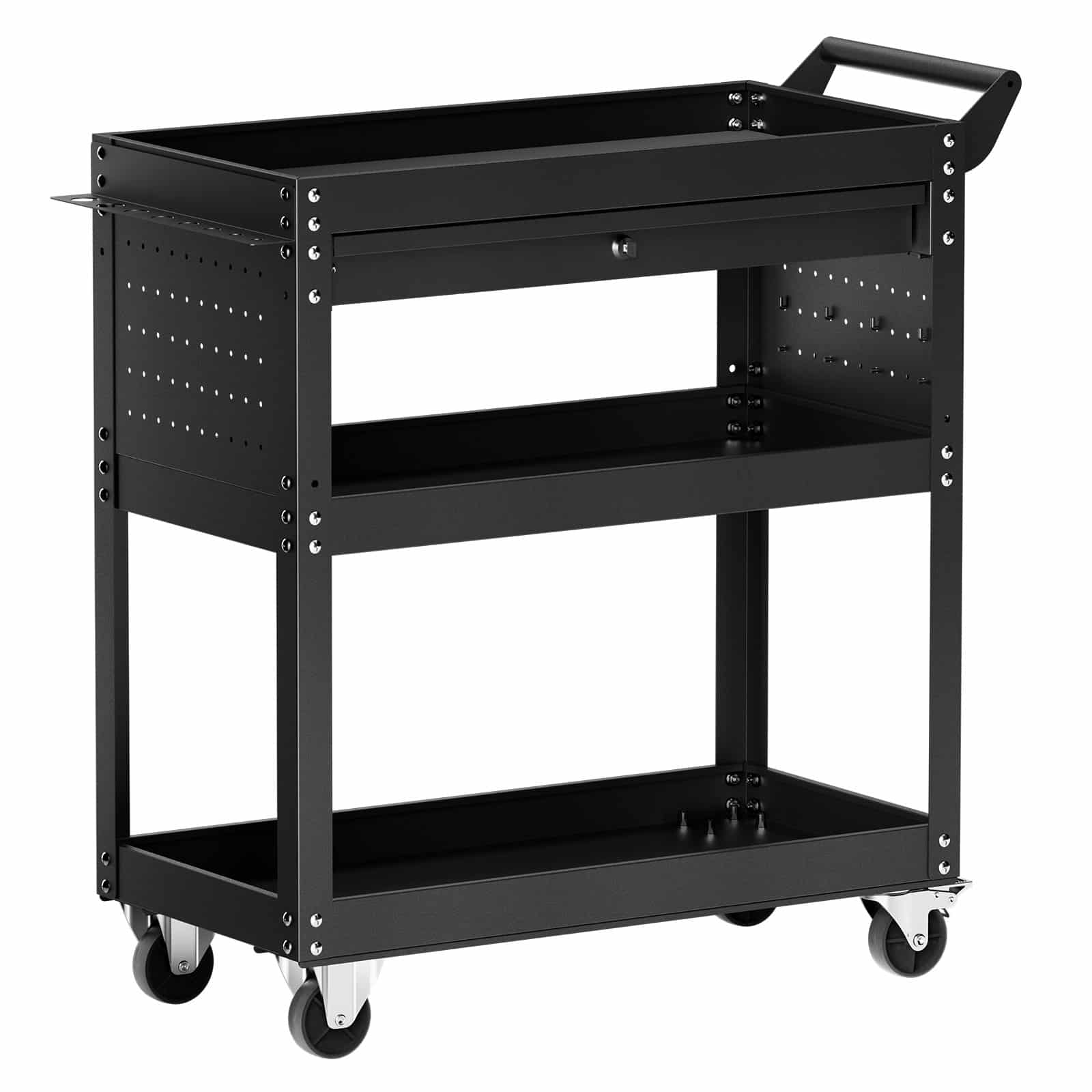 VEVOR 4-Tier Rolling Tool Cart with Locking Drawer, Pegboard, 159 kg Capacity, Metal Storage Organizer for Garage & Workshop, Black — Attēls 11