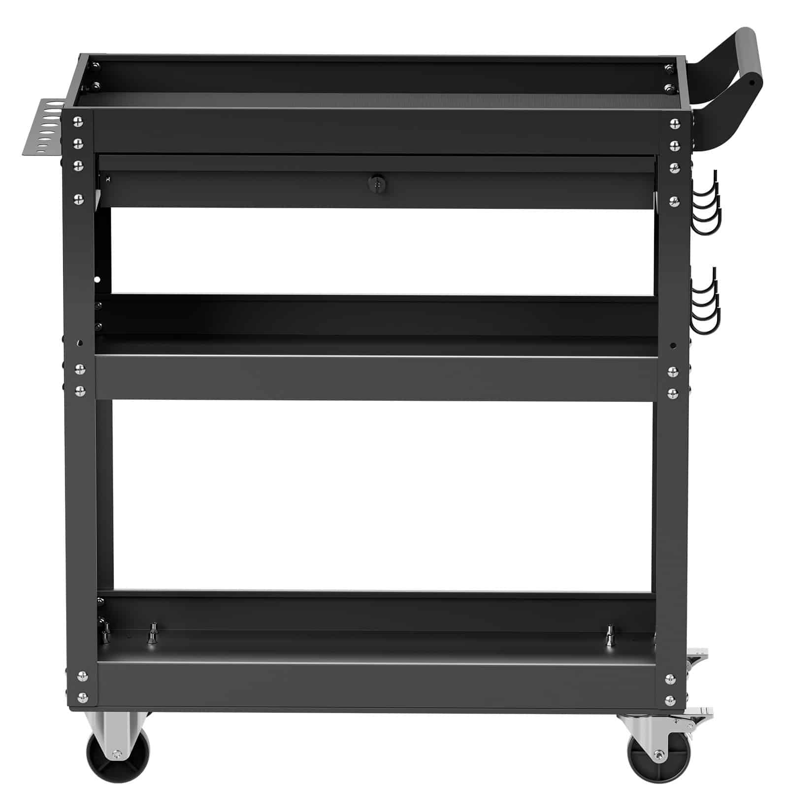 VEVOR 4-Tier Rolling Tool Cart with Locking Drawer, Pegboard, 159 kg Capacity, Metal Storage Organizer for Garage & Workshop, Black — Attēls 12