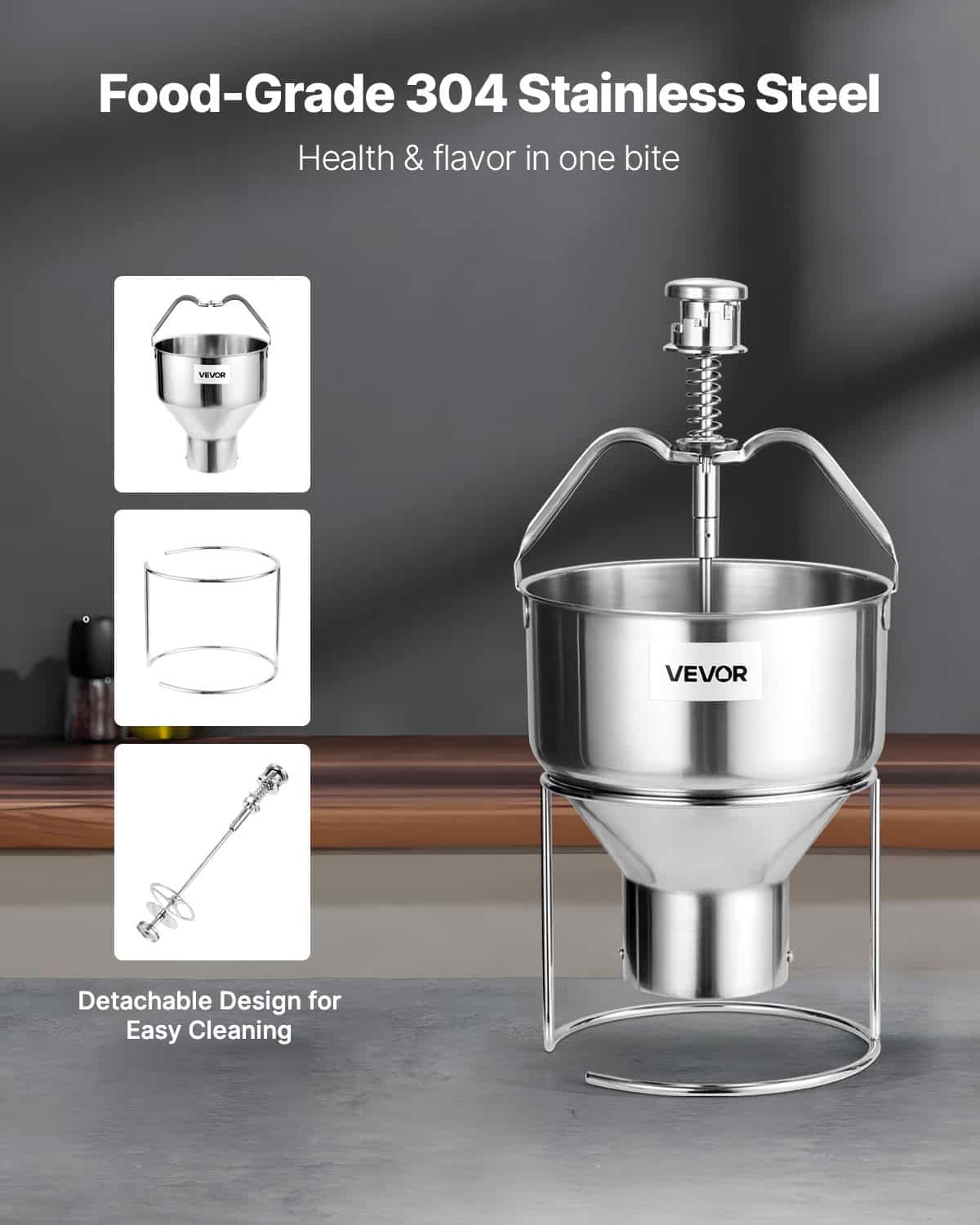 VEVOR 2.4L Manual Donut Depositor with Stand, 304 Stainless Steel, 6 Thickness Settings, for Bakery, Café, Restaurant Use — изображение 2