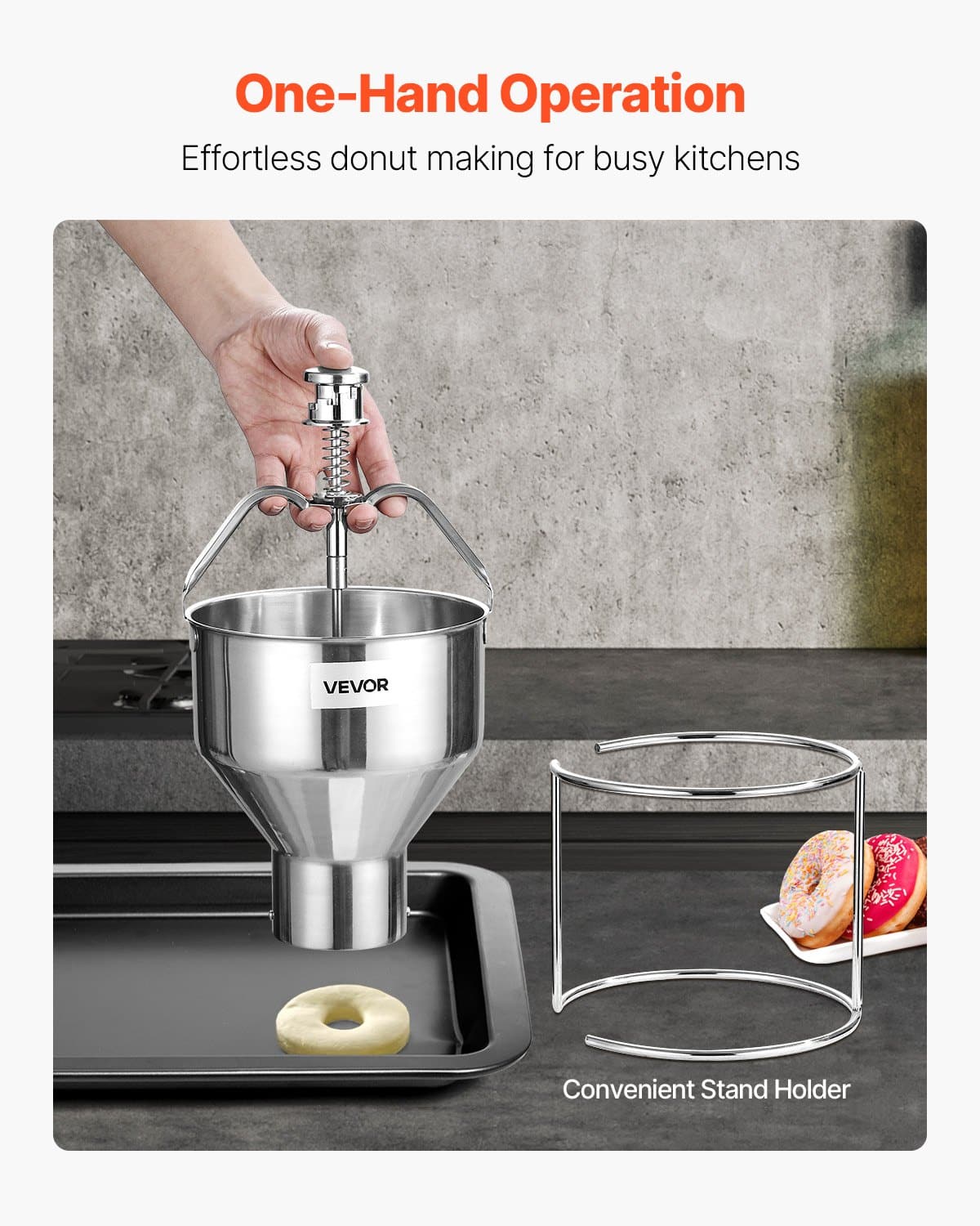 VEVOR 2.4L Manual Donut Depositor with Stand, 304 Stainless Steel, 6 Thickness Settings, for Bakery, Café, Restaurant Use — изображение 5
