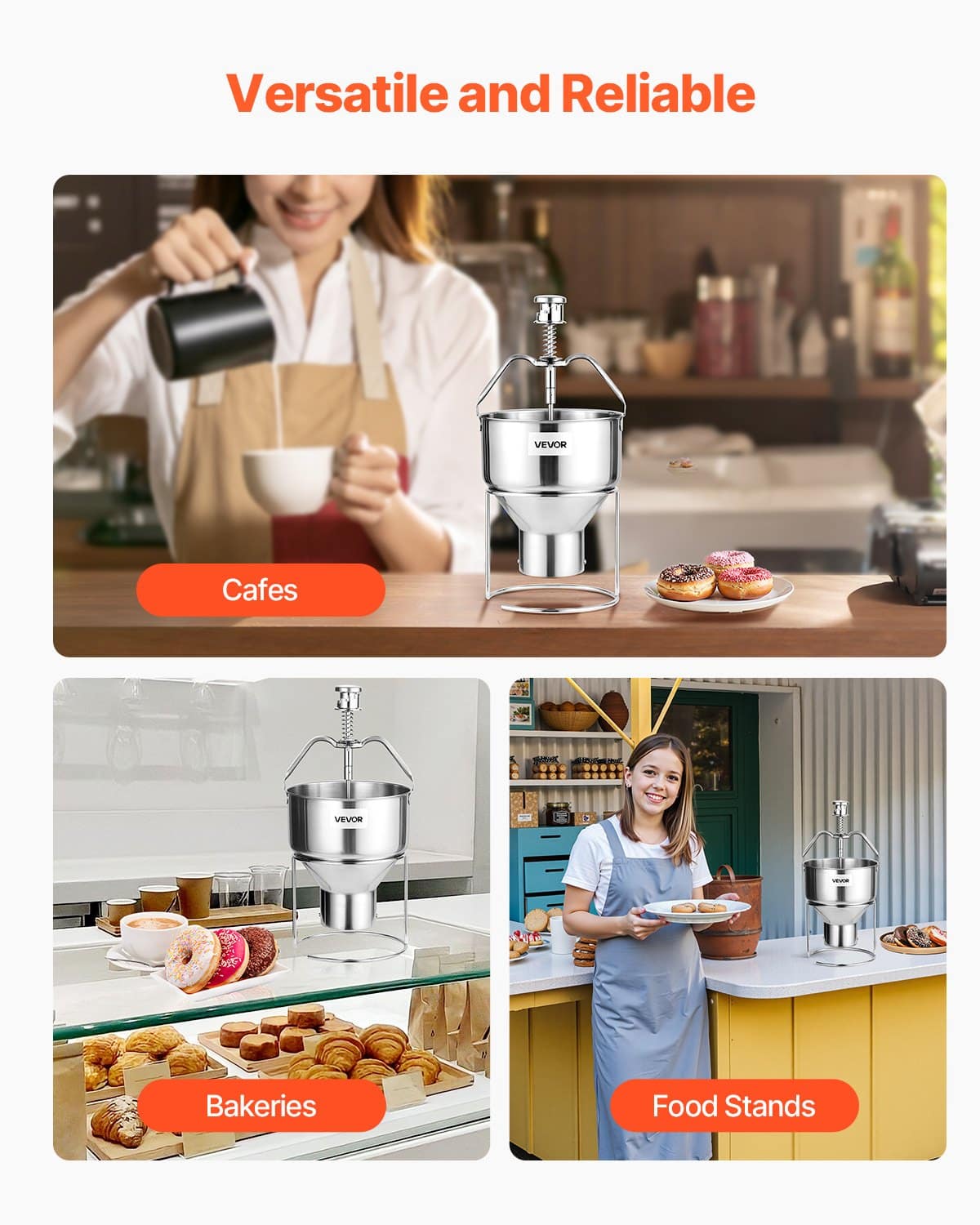 VEVOR 2.4L Manual Donut Depositor with Stand, 304 Stainless Steel, 6 Thickness Settings, for Bakery, Café, Restaurant Use — изображение 6