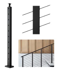 VEVOR столб из нержавеющей стали 91x2,5x5 см для лестничных тросовых перил, с отверстиями под углом 30°, черный, 1 шт., для дома и улицы