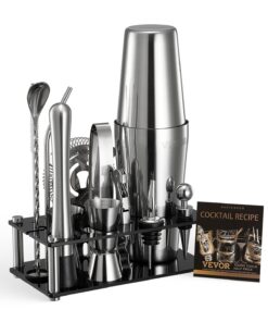 VEVOR 14-Piece Stainless Steel Cocktail Shaker Set with Acrylic Stand – Bartender Kit with Bar Tools & Accessories, Silver