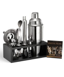 VEVOR набор бармена из 13 предметов из нержавеющей стали с бамбуковой подставкой – шейкер, мерный стакан, сито