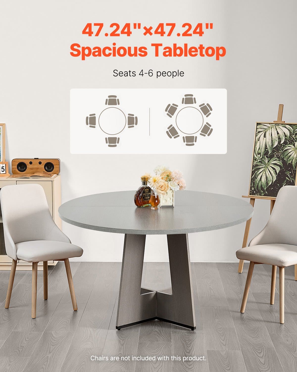 VEVOR 120 cm Round Dining Table for 2–4 People, Rustic Wood Table with Thick Legs, Grey, Ideal for Home Kitchen or Living Room - Зображення 4