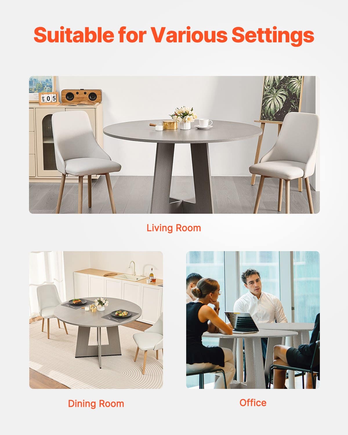 VEVOR 120 cm Round Dining Table for 2–4 People, Rustic Wood Table with Thick Legs, Grey, Ideal for Home Kitchen or Living Room - Зображення 6