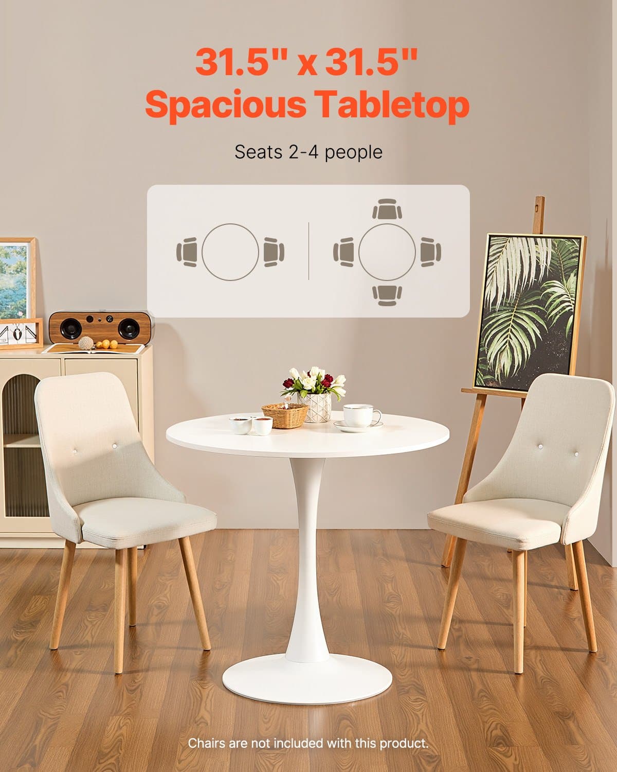 VEVOR 80cm Round Dining Table for 2-4 People, White MDF Top & Metal Tulip Base, Modern Kitchen/Living Room Coffee Table — изображение 4