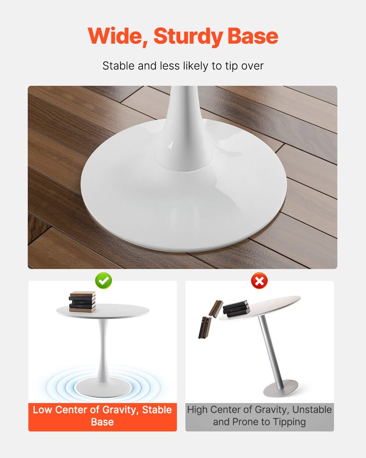 VEVOR 80cm Round Dining Table for 2-4 People, White MDF Top & Metal Tulip Base, Modern Kitchen/Living Room Coffee Table — изображение 5