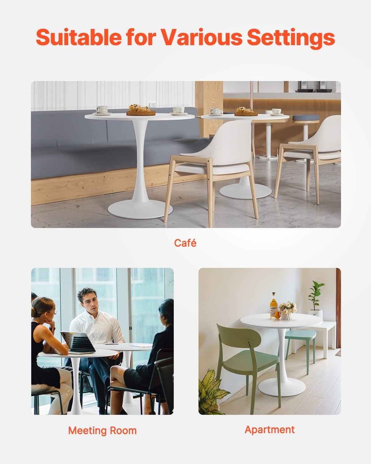 VEVOR 80cm Round Dining Table for 2-4 People, White MDF Top & Metal Tulip Base, Modern Kitchen/Living Room Coffee Table — изображение 6