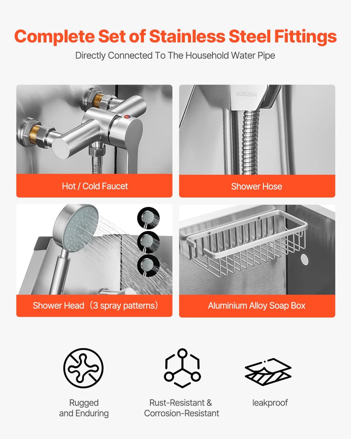 VEVOR 86 cm Stainless Steel Pet Washing Station with Showerhead, Hot & Cold Faucet, Grooming Tub for Small Dogs & Cats — изображение 5