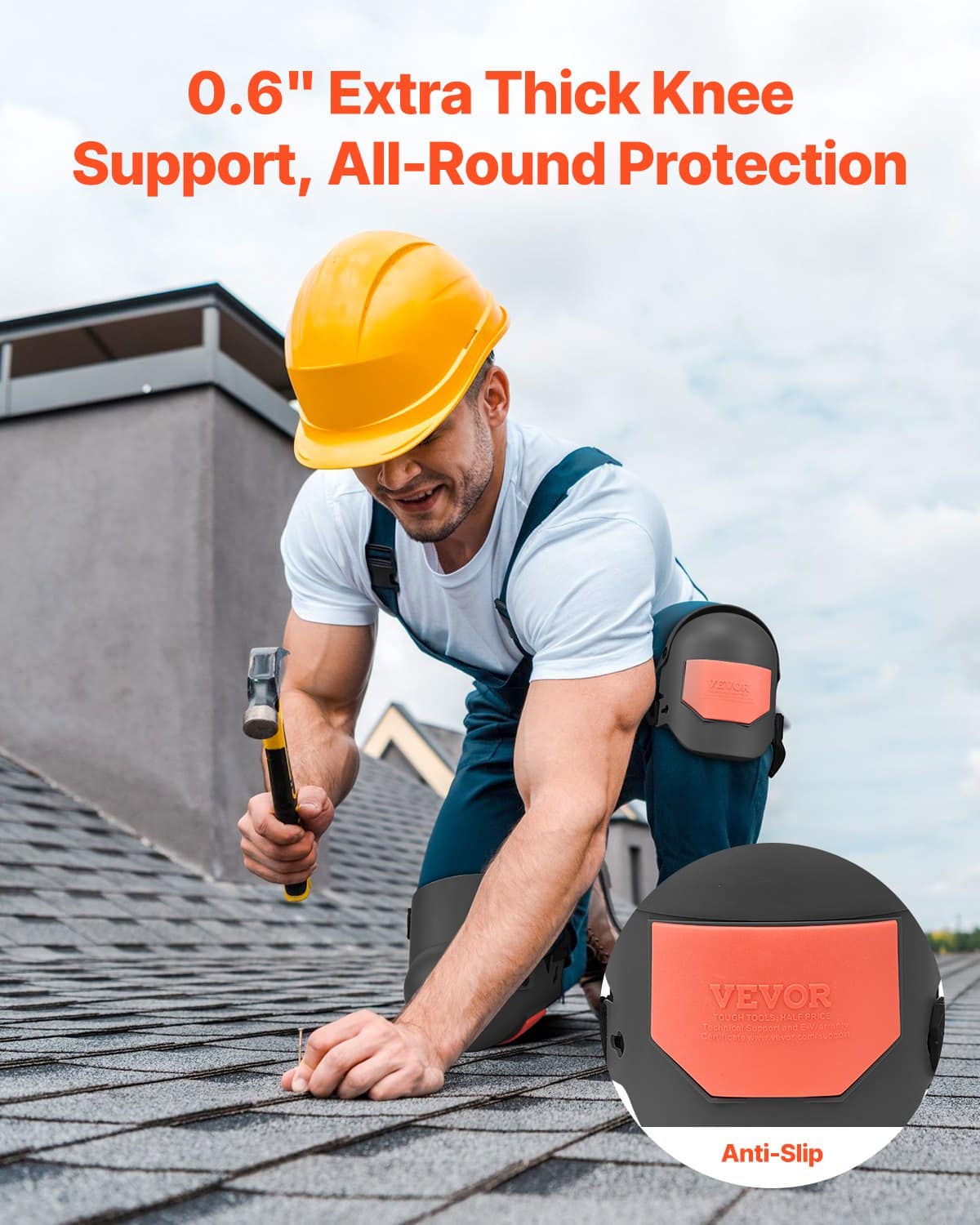 VEVOR Extra Thick Work Knee Pads with Foam Cushion, Adjustable, Anti-Slip, for Construction, Gardening, Flooring - Black/Orange - Image 3