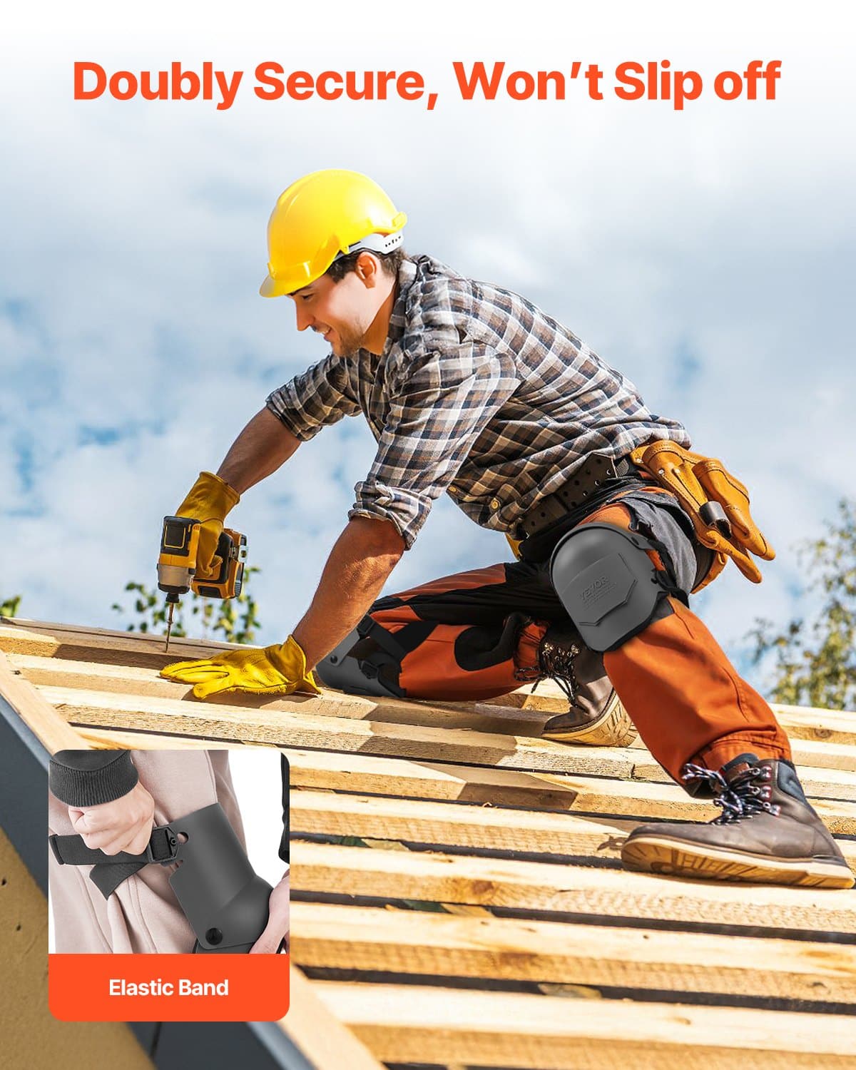 VEVOR Extra Thick Knee Pads for Work – 1.5cm Foam Cushion, Anti-Slip, Breathable, Ideal for Construction, Gardening, Flooring – Black - Зображення 4