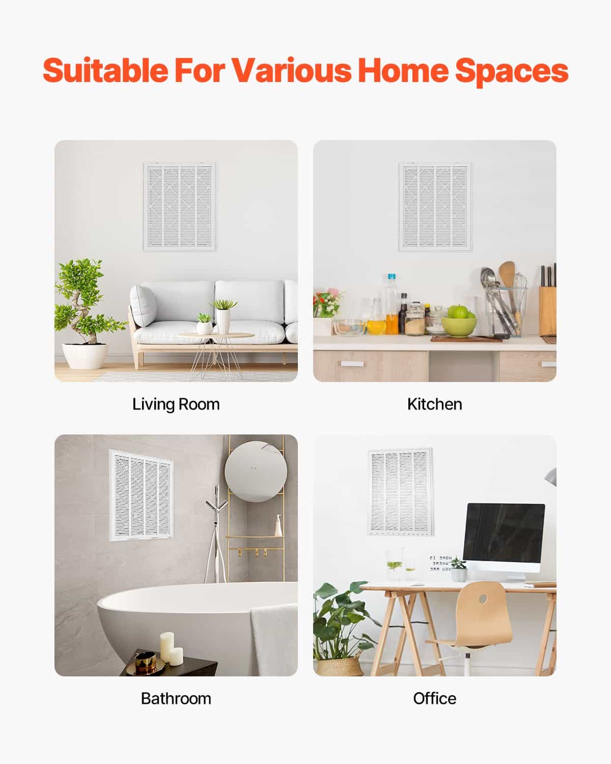 VEVOR Return Air Filter Grille 51x64cm with Filter, Powder-Coated Steel Vent Cover for Wall, Detachable Face for 2.5cm Filters — изображение 6