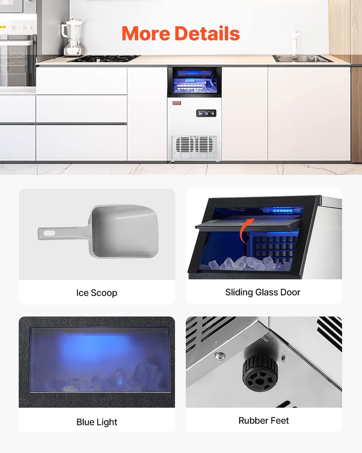 VEVOR Commercial Ice Maker 45kg/24H, 36 Cubes in 15min, 13kg Storage, Freestanding, LED Display, Self-Cleaning for Bar/Office — attēls 6