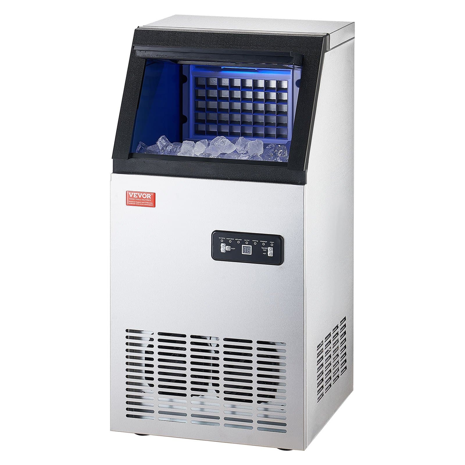 VEVOR Commercial Ice Maker 45kg/24H, 36 Cubes in 15min, 13kg Storage, Freestanding, LED Display, Self-Cleaning for Bar/Office — attēls 10