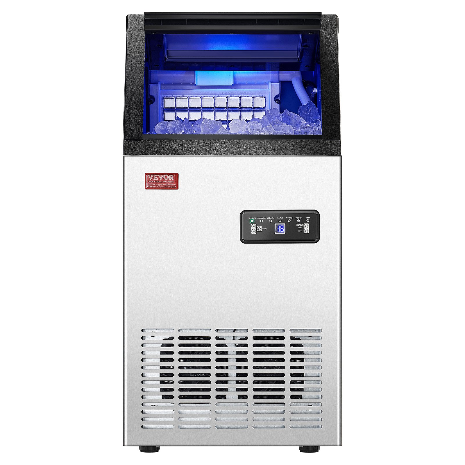 VEVOR Commercial Ice Maker 45kg/24H, 36 Cubes in 15min, 13kg Storage, Freestanding, LED Display, Self-Cleaning for Bar/Office — attēls 12