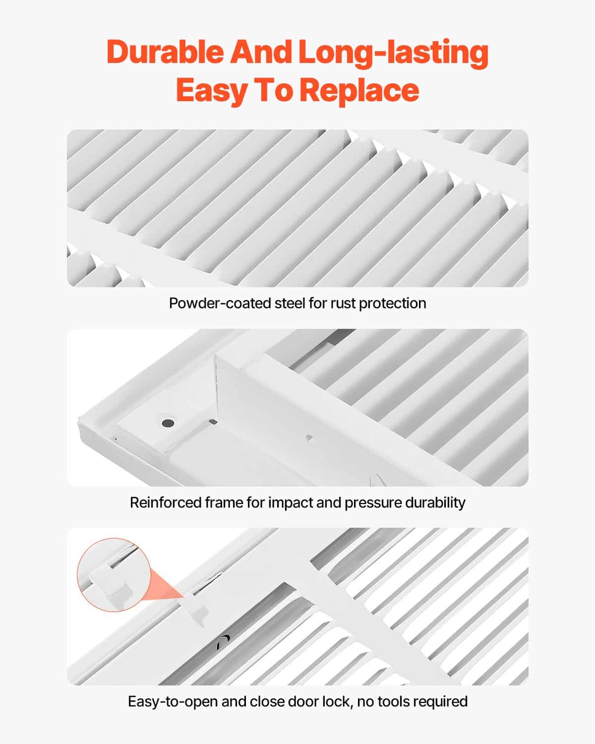 VEVOR Return Air Filter Grille for 76x51 cm Duct Opening, Steel Vent Cover with Detachable Door, Filter Not Included - Pilt 4