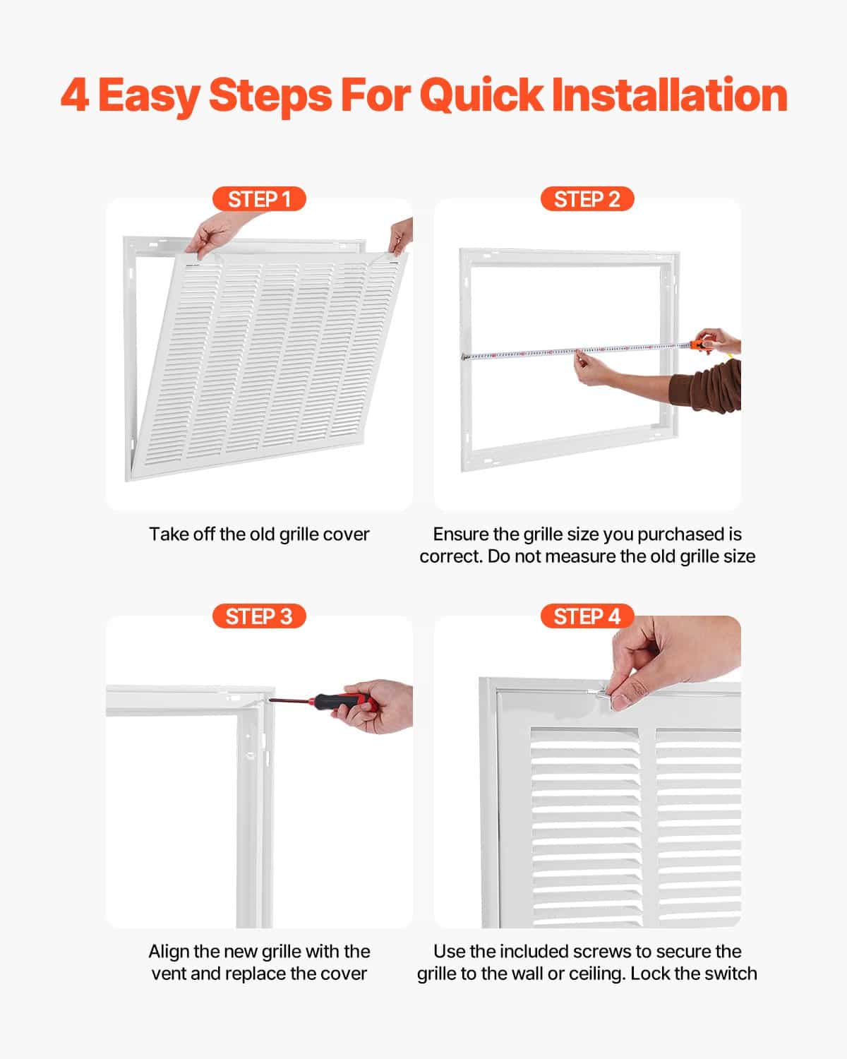VEVOR Return Air Filter Grille for 76x51 cm Duct Opening, Steel Vent Cover with Detachable Door, Filter Not Included - Pilt 5