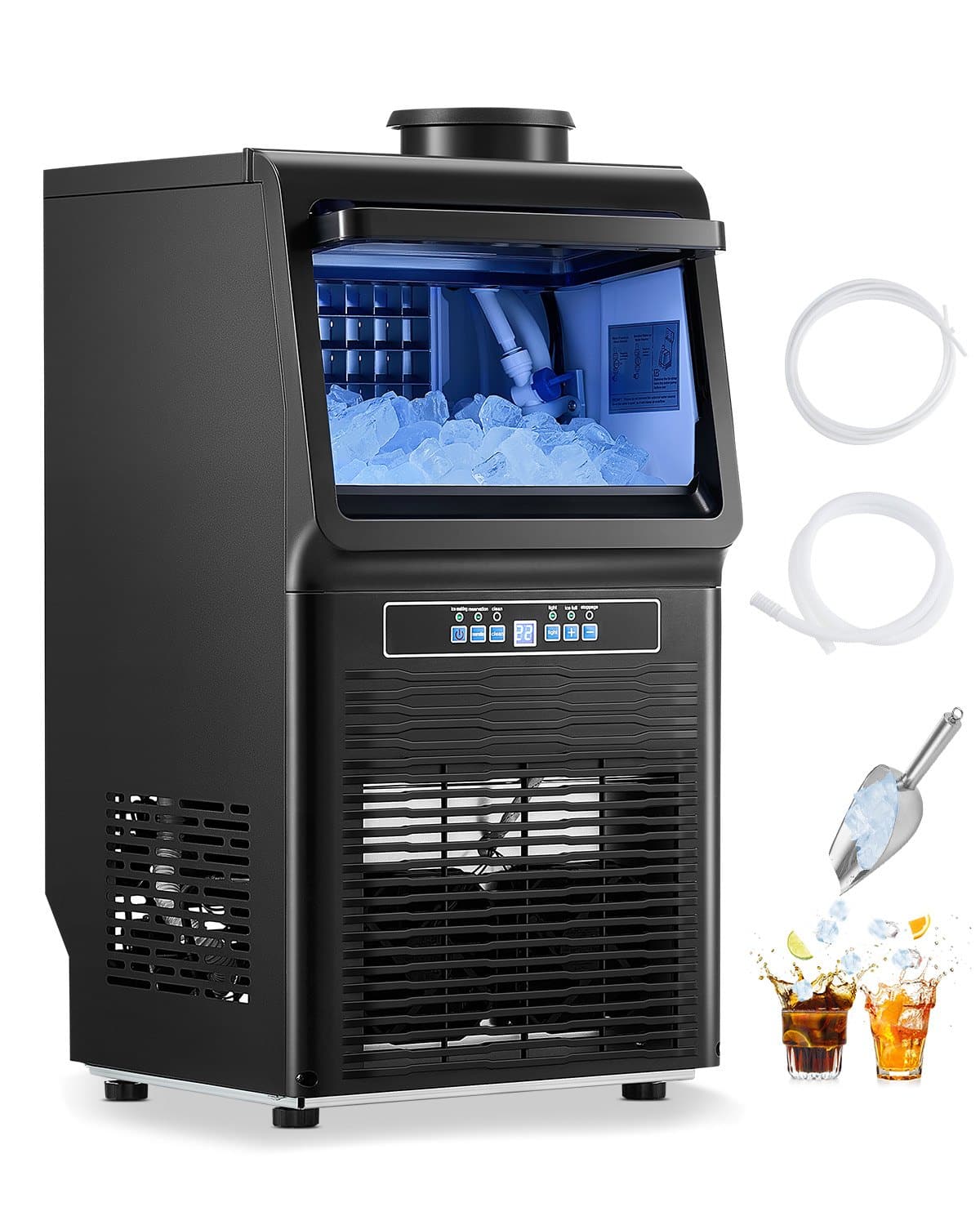 VEVOR Комерційний льодогенератор 41 кг/24 год, 36 кубиків за 15 хв, 5, 4 кг зберігання, окремо стоїть, світлодіодний дисплей, самоочищення для бару та офісу