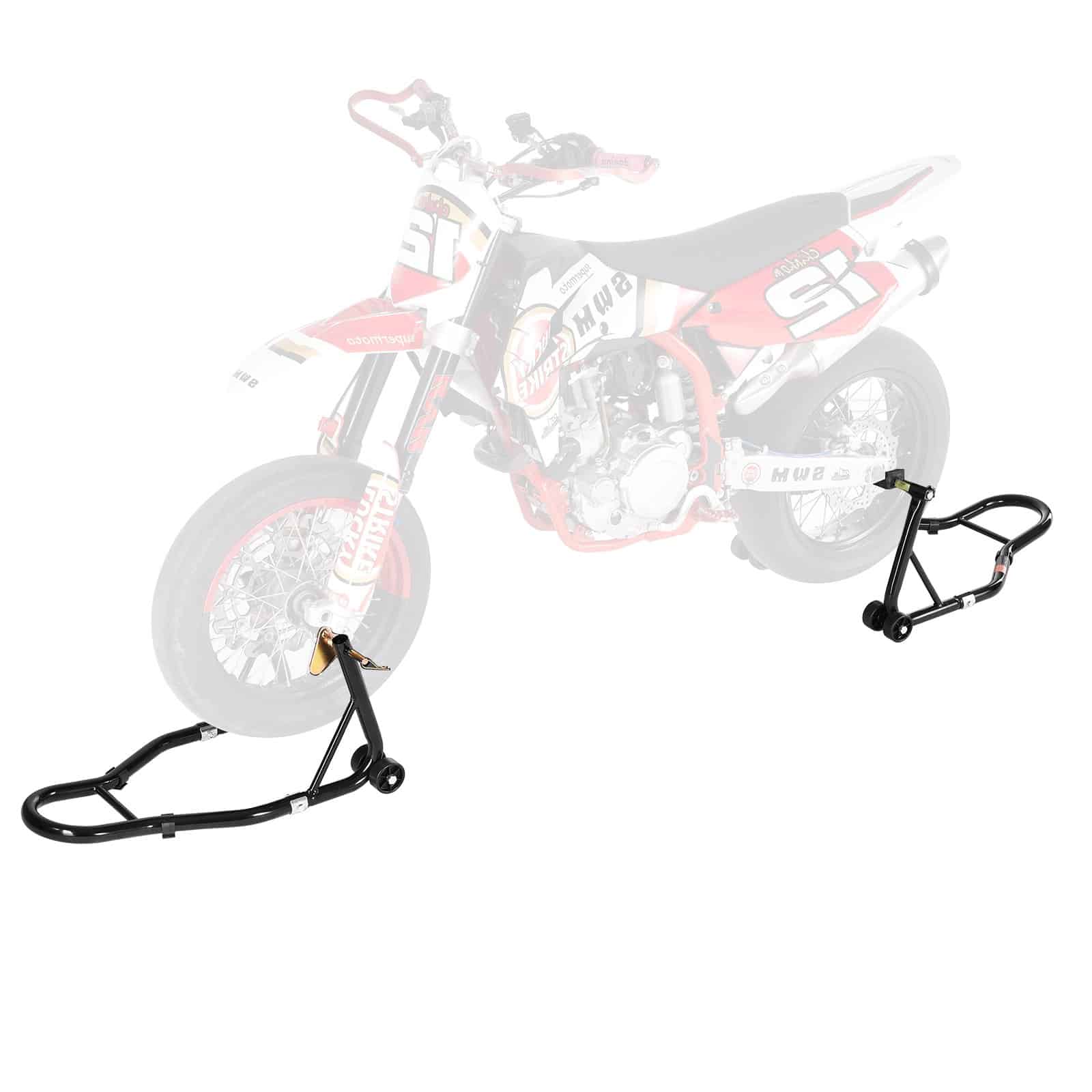 VEVOR Motorcycle Front & Rear Stand Lift, 500 kg Capacity, Adjustable Fork Heads, Fits Yamaha Honda Suzuki Kawasaki, Black — изображение 11