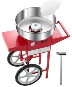 VEVOR 1000W Electric Cotton Candy Machine with Cart, 52cm Stainless Steel Bowl, Sugar Scoop & Drawer – Red, for Home & Events