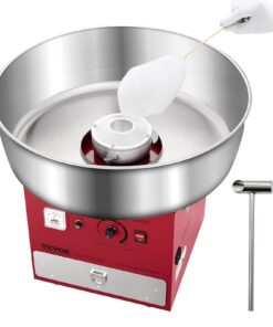 VEVOR 1000W Cotton Candy Machine with 52cm Stainless Steel Bowl, Sugar Scoop & Drawer – Commercial & Home Use, Red