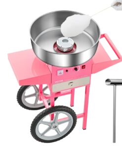 VEVOR 1000W Electric Cotton Candy Machine with Cart, 52cm Stainless Steel Bowl, Sugar Scoop & Drawer, Pink, for Parties