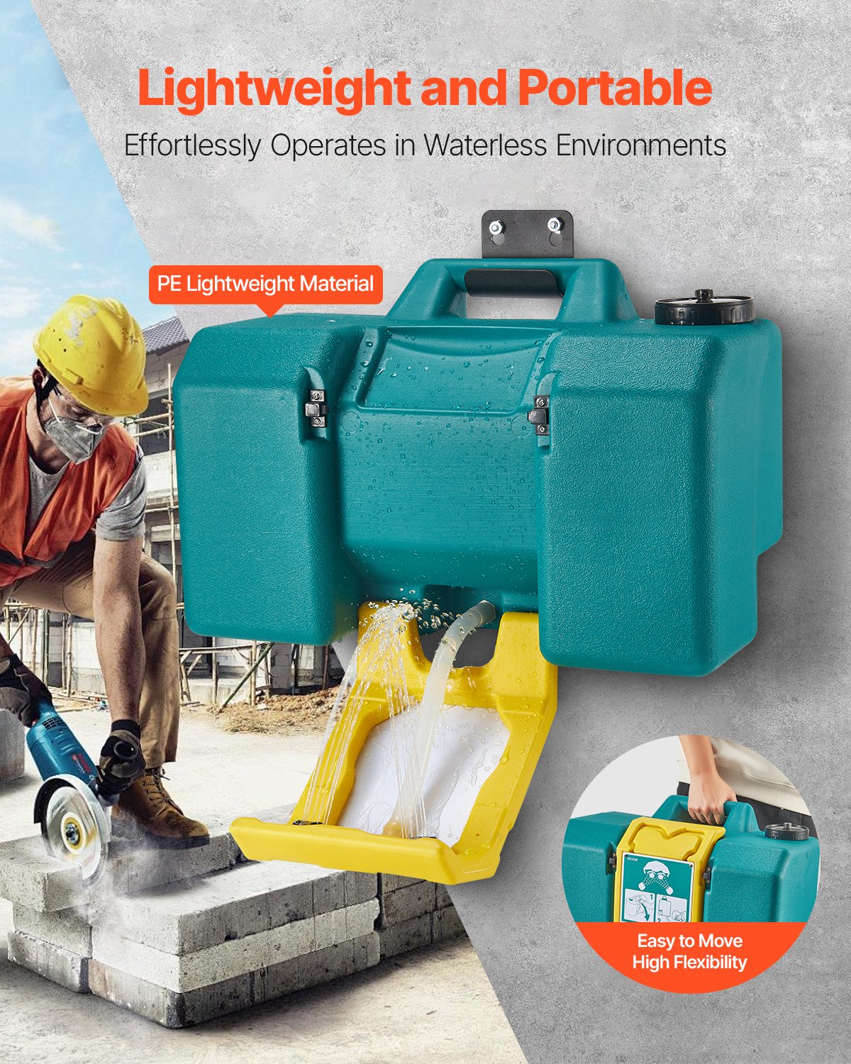 VEVOR 30L Portable Emergency Eye Wash Station, Wall-Mounted or Freestanding, OSHA & ANSI Certified, Green Eyewash Unit with 2 Sprays — attēls 4