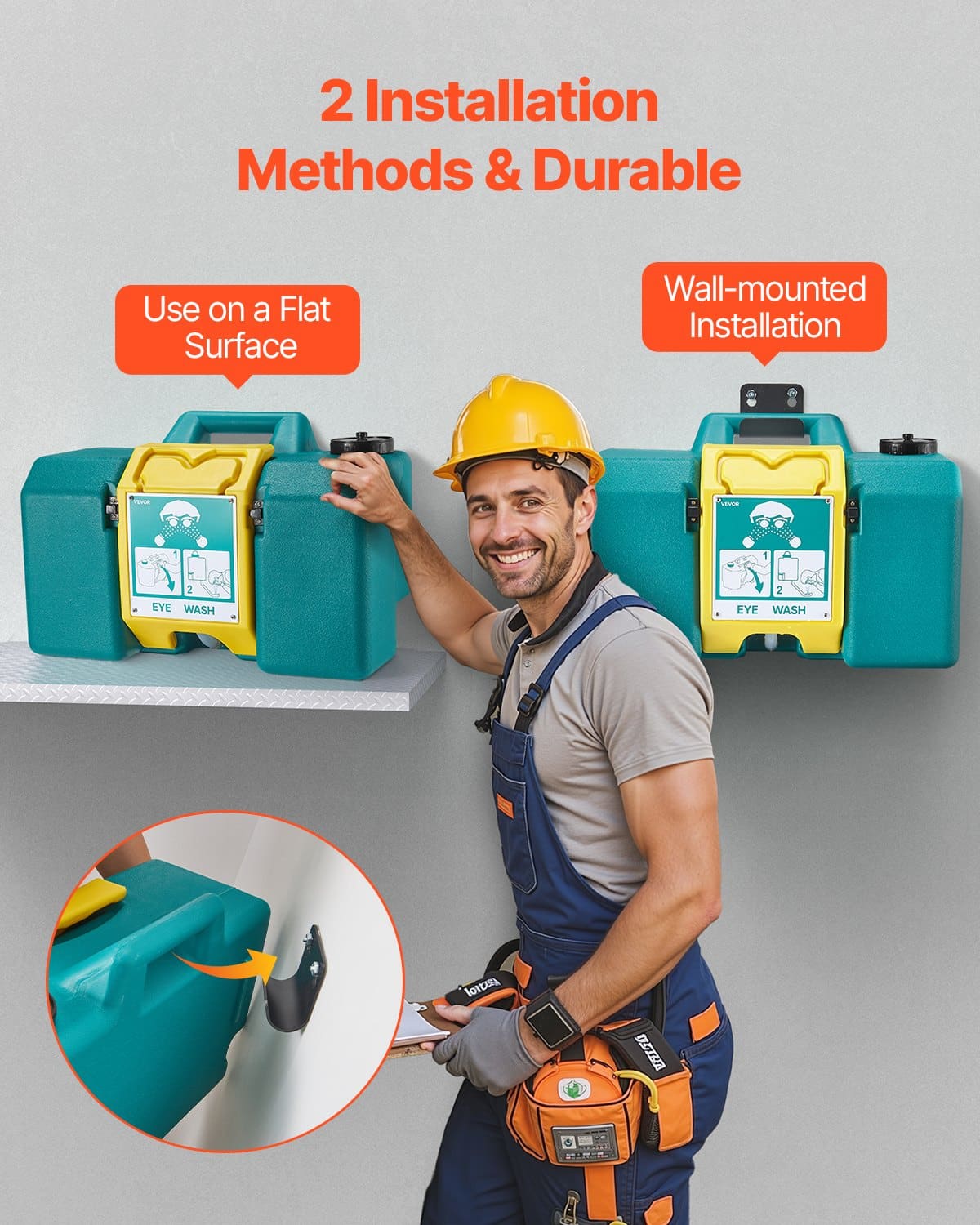 VEVOR 30L Portable Emergency Eye Wash Station, Wall-Mounted or Freestanding, OSHA & ANSI Certified, Green Eyewash Unit with 2 Sprays — attēls 5