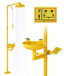 VEVOR аварийный душ и станция для промывания глаз 870x400x2330мм, нержавеющая сталь, сертифицировано OSHA, для школ, лабораторий, заводов, жёлтая