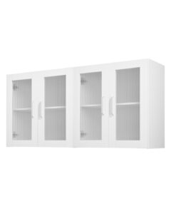 VEVOR 2-Piece Wall Cabinet Set, 2-Tier White Laundry Wall-Mounted Cupboards with 4 Doors & Adjustable Shelves, 30x61x61 cm