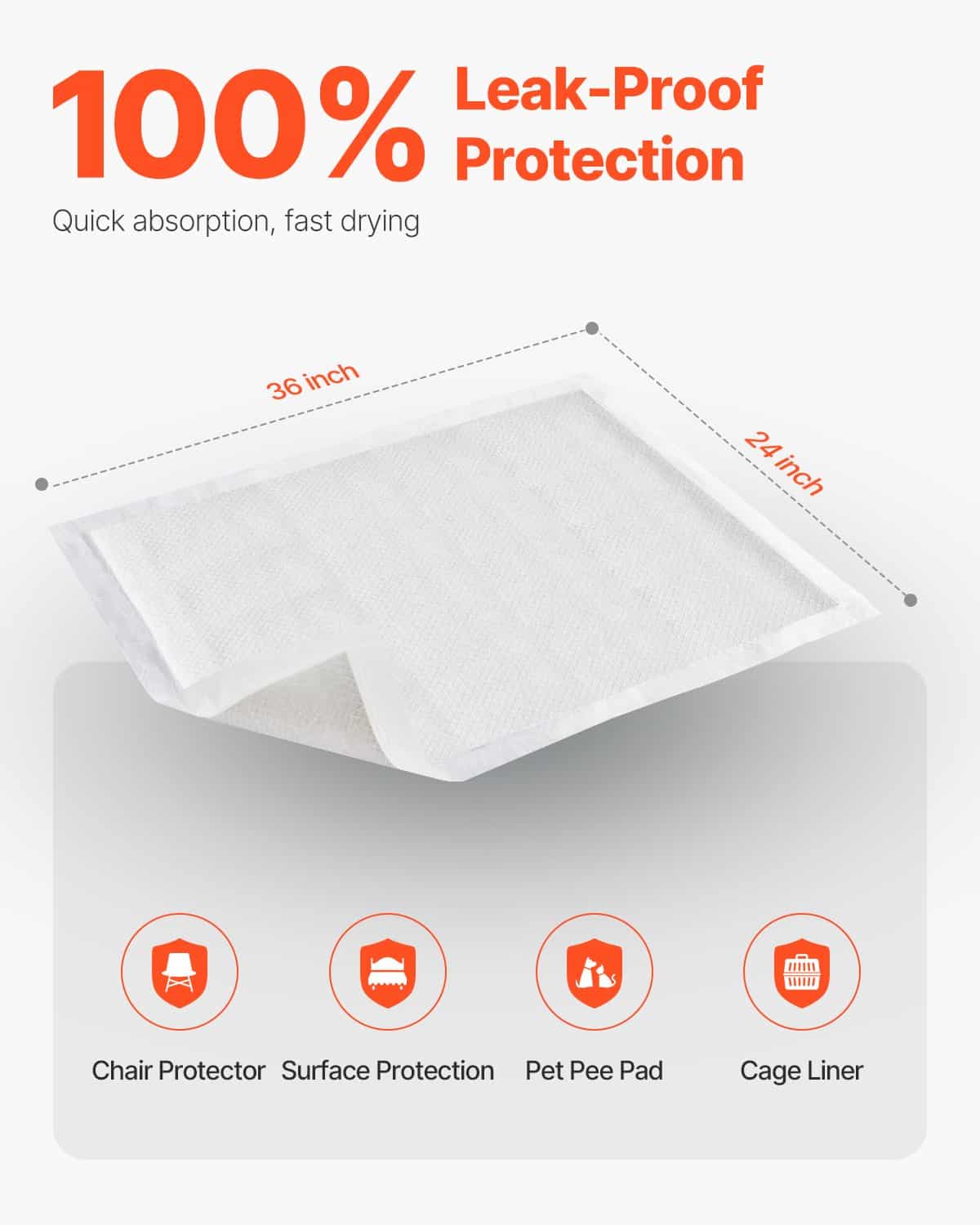 VEVOR 76x91 cm Disposable Incontinence Bed Pads, 5-Layer Absorbent Underpads for Adults, Kids, Pets, 70-Pack - Pilt 2