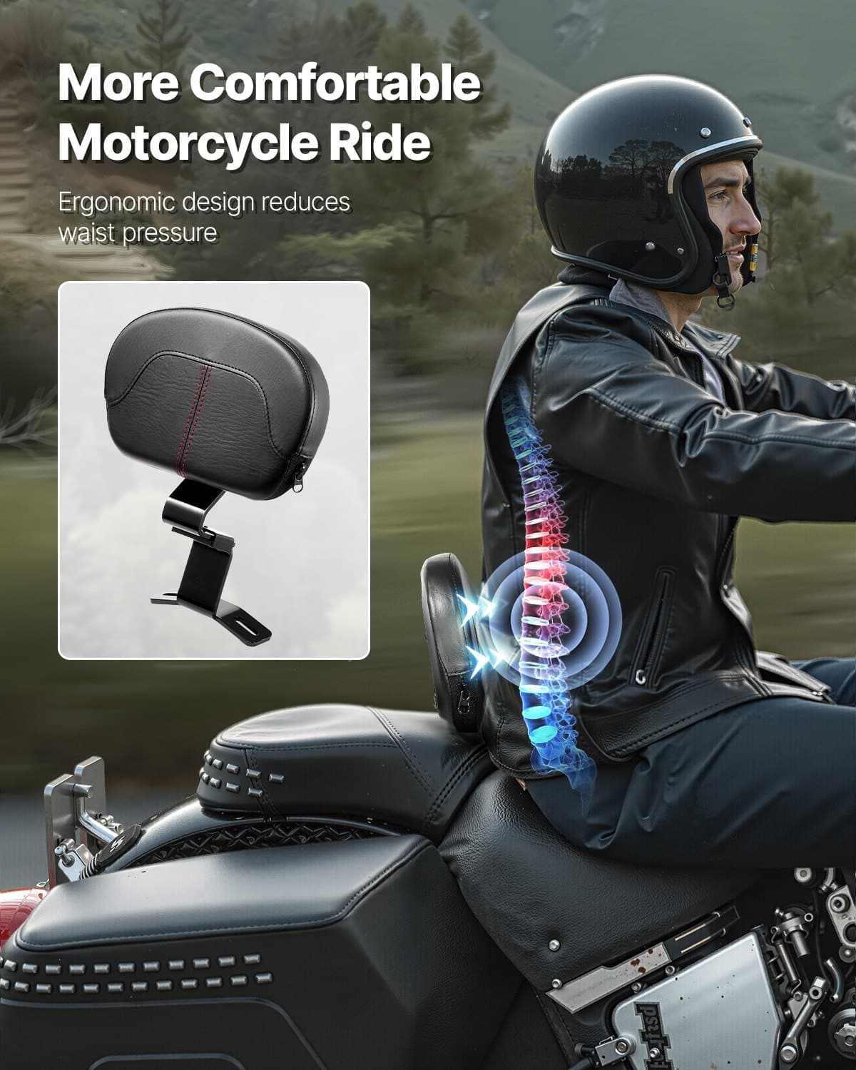 Detachable 310mm Motorcycle Backrest Sissy Bar for Harley Touring Street/Road Glide/King, Black, Waterproof & Ergonomic — attēls 2