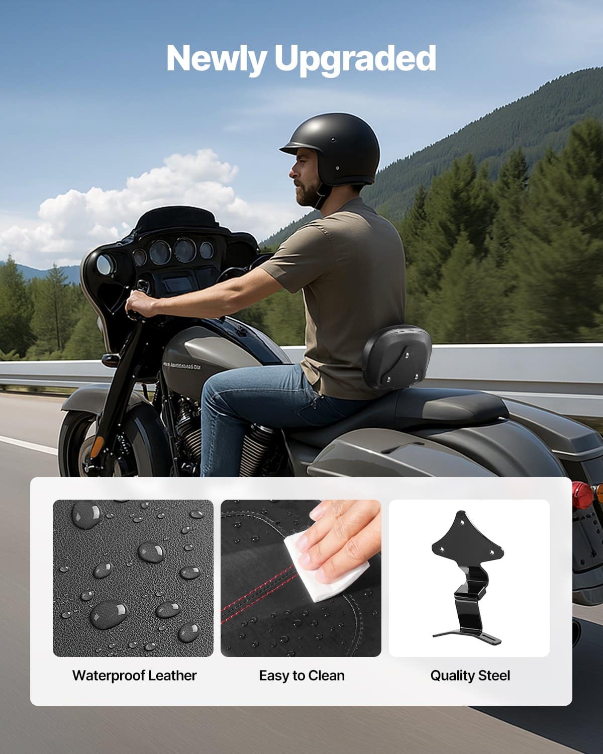 Detachable 310mm Motorcycle Backrest Sissy Bar for Harley Touring Street/Road Glide/King, Black, Waterproof & Ergonomic — attēls 4