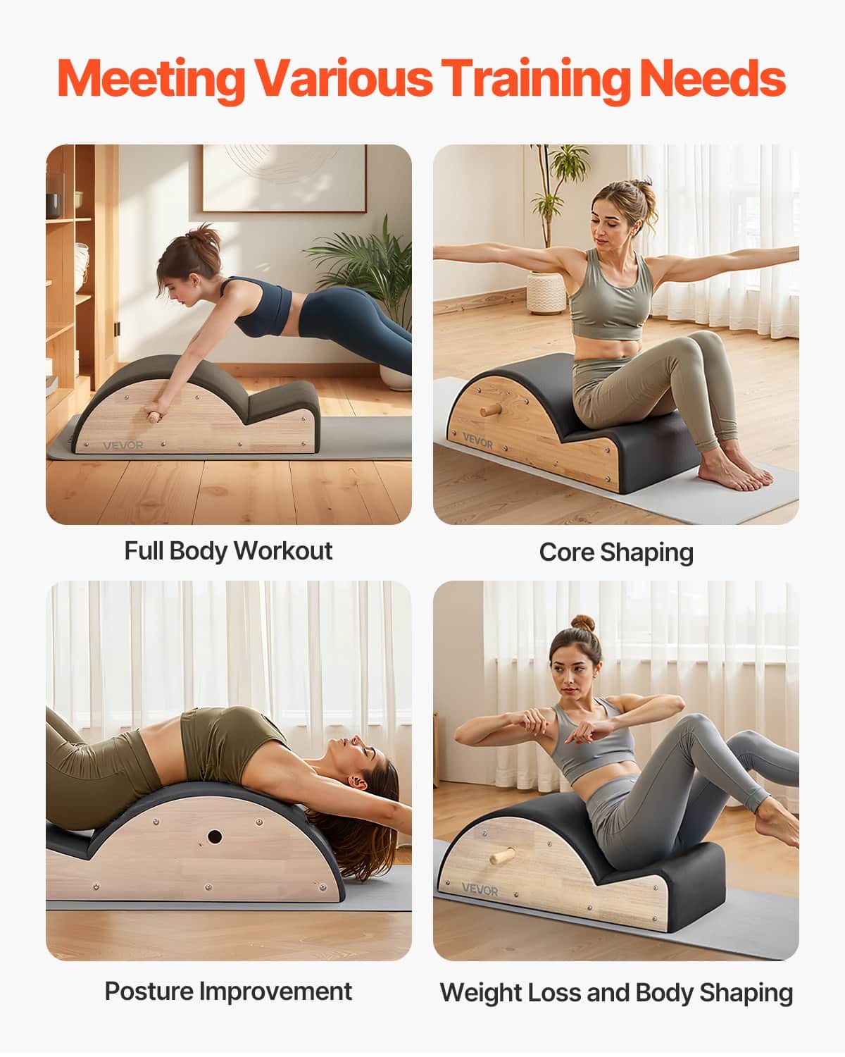 VEVOR Pilates Spine Corrector – Rubberwood Arc Trainer for Home Gym, Core Strength, Stretching & Spine Alignment, 93x42x33 cm — attēls 5