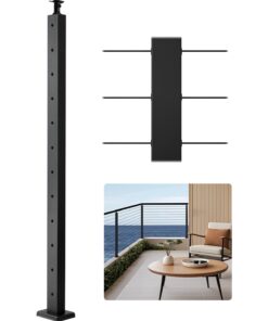 VEVOR 106.7x5x5 cm Stainless Steel Cable Railing Post, Black, Pre-Drilled for Decks & Stairs, 1-Pack with Mounting Bracket