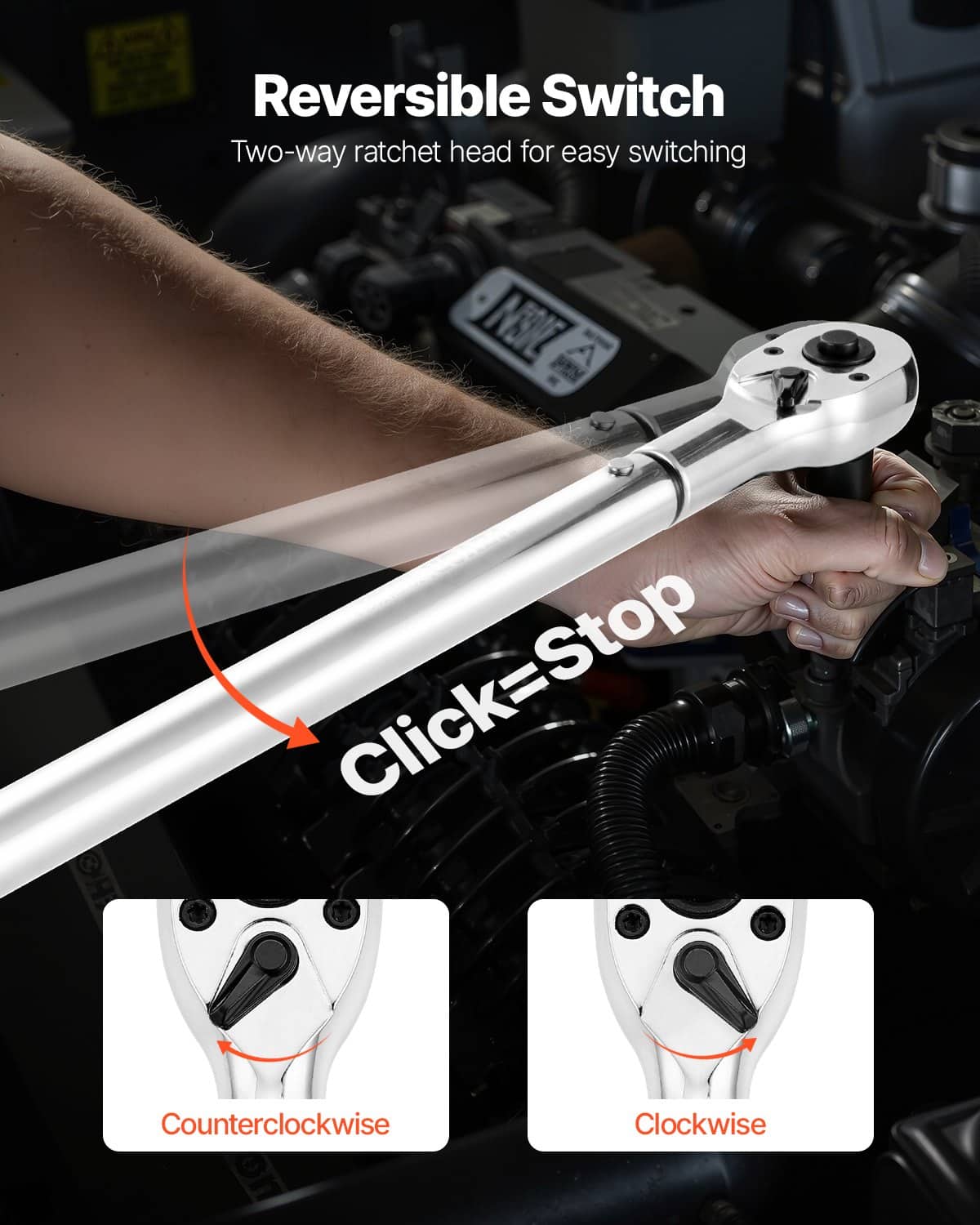 VEVOR 3/4" Drive Click Torque Wrench Set, 136–814 Nm, ±3% Accuracy, Dual-Direction, Alloy Steel, for Auto Repair — изображение 6