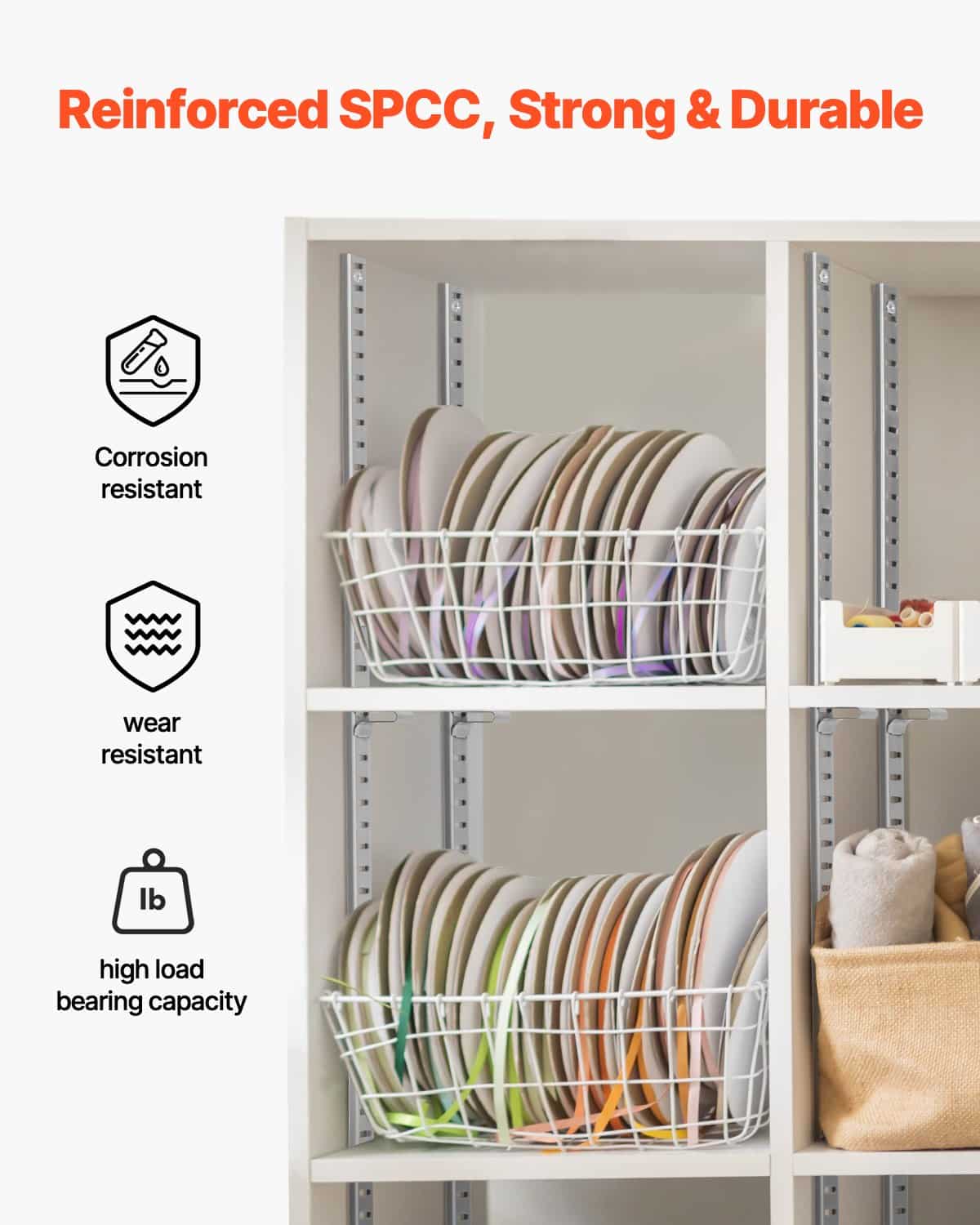 VEVOR 184.7 cm Adjustable Steel Shelf Pilaster Set, 20 Pack with 140 Screws, Wall Mount for Closet & Cabinet Organization – Paveikslėlis 5