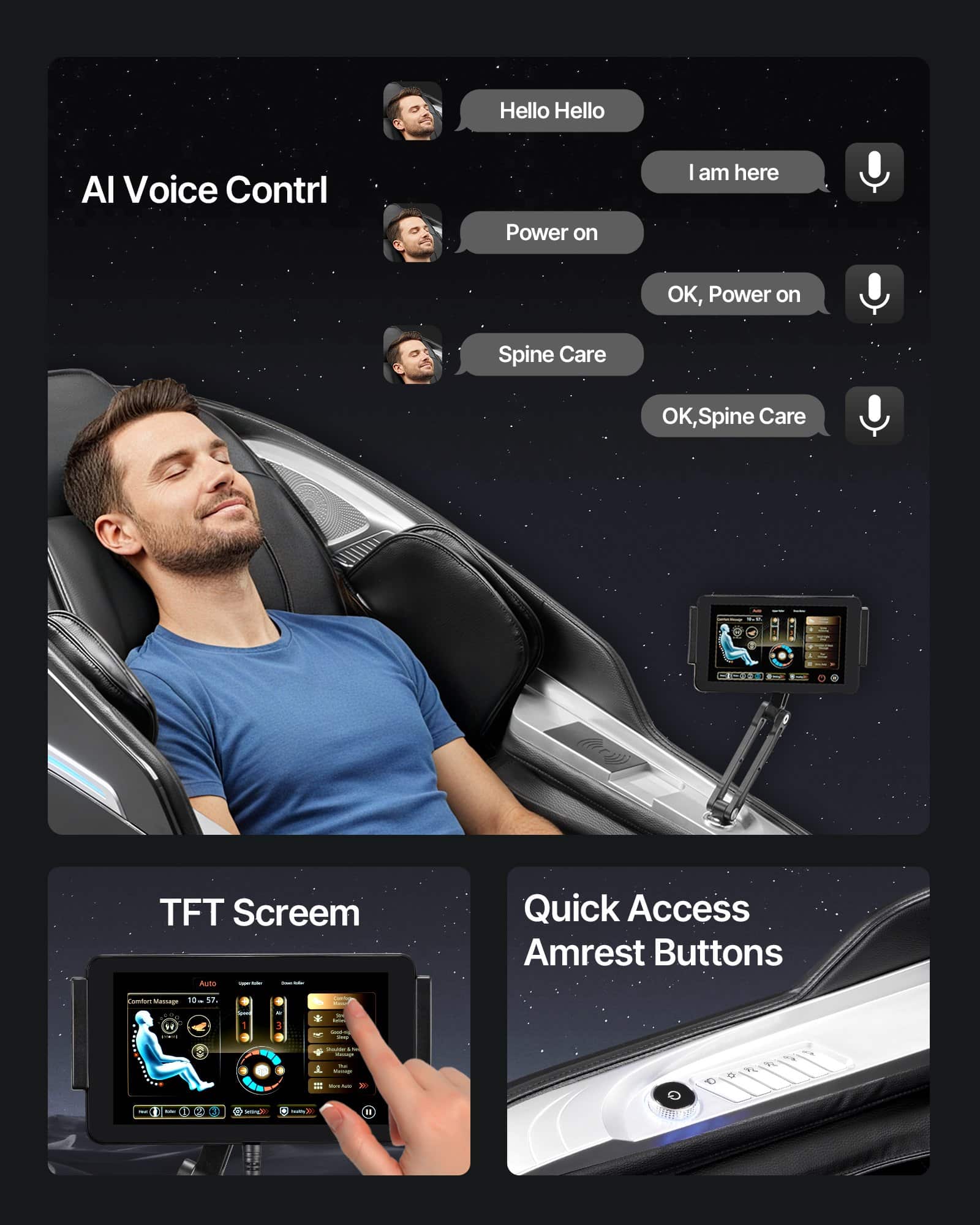 VEVOR Dual-Core 4D+3D Full Body Massage Chair with SL Track, Yoga Stretch, Heat, AI Voice, TFT, Airbags, Footrest — attēls 6