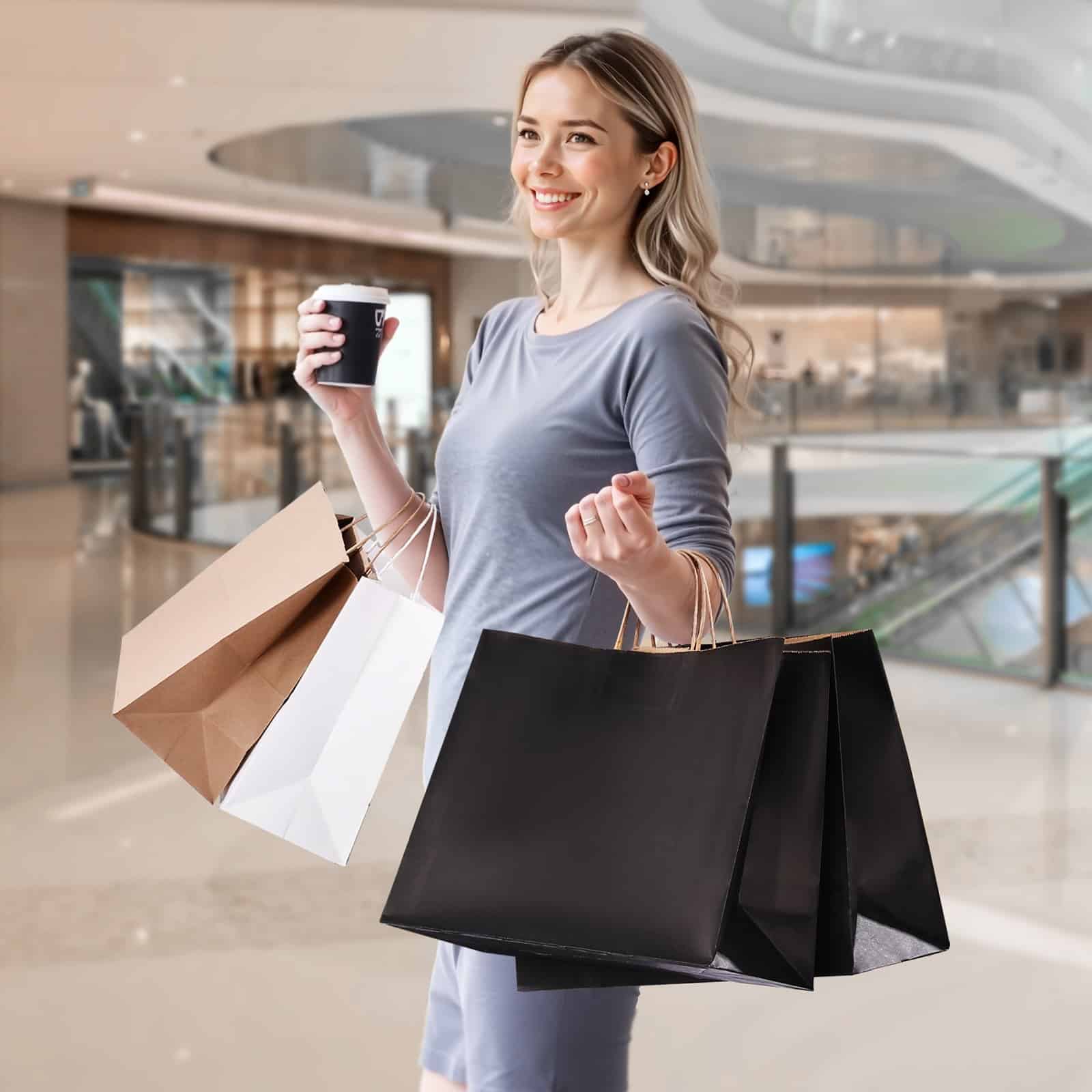 VEVOR 100 Black Kraft Paper Bags with Handles, 40x15x30cm, Reusable Recycled Gift & Shopping Bags, Heavy Duty, Customizable - Зображення 8