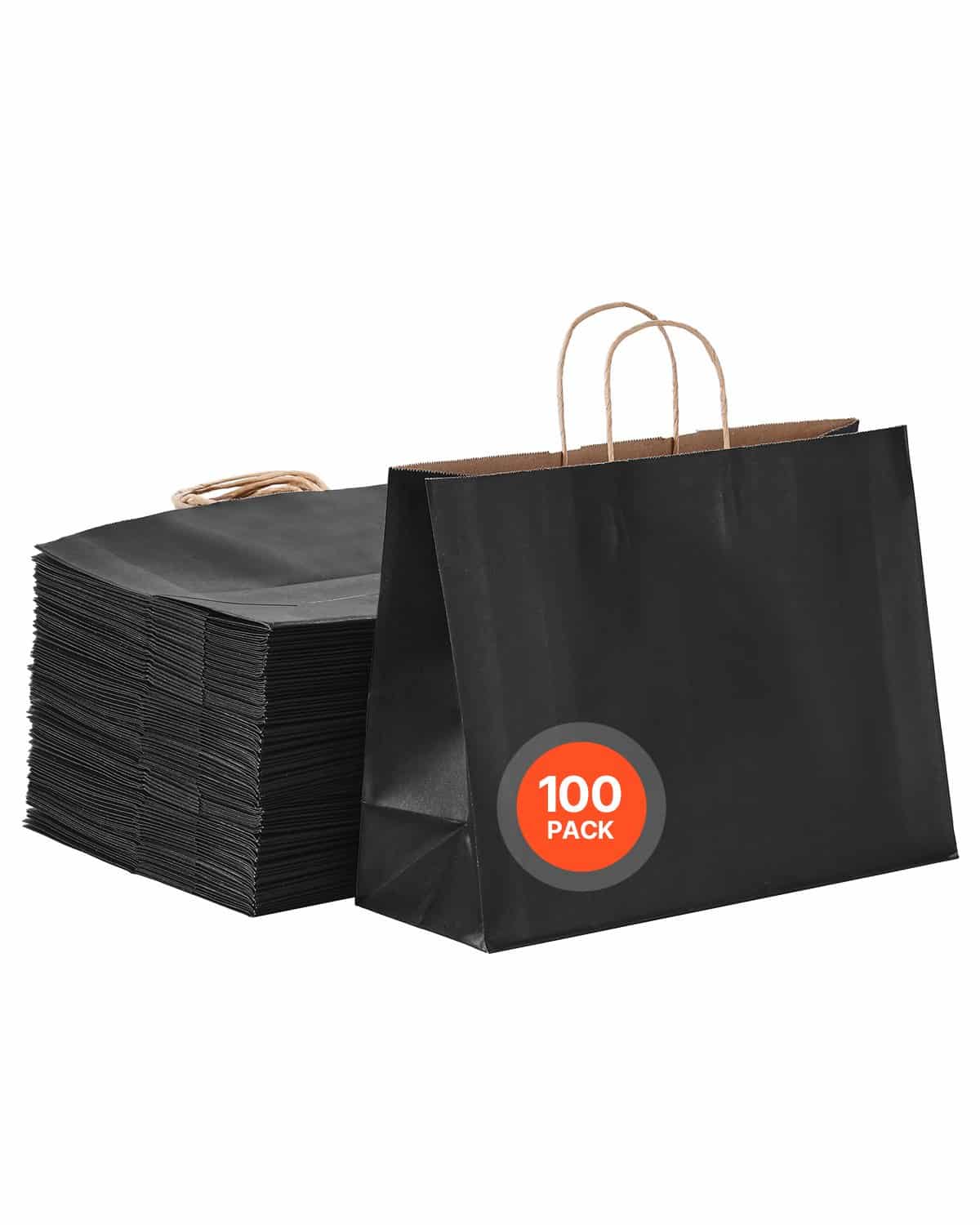 VEVOR 100 чорні крафт-паперові пакети з ручками, 40x15x30 см, багаторазові перероблені подарункові та торгові сумки, важкі, настроювані
